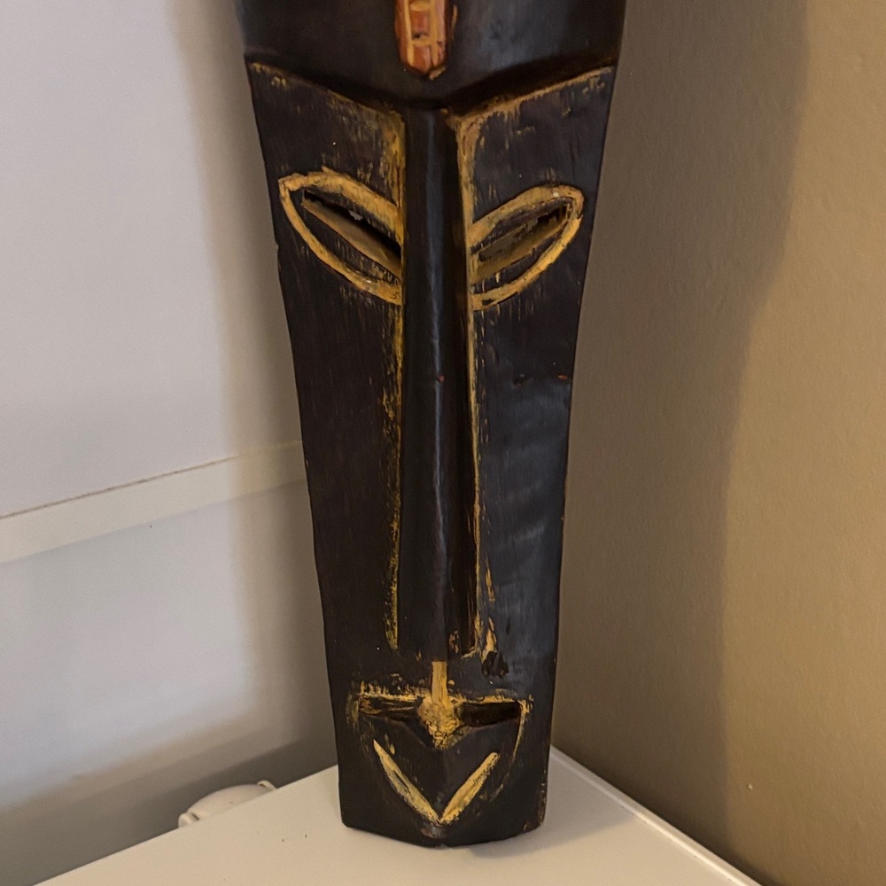 Handcrafted Tribal Mask Wall Art - Black and Brown - Picture 3 of 6
